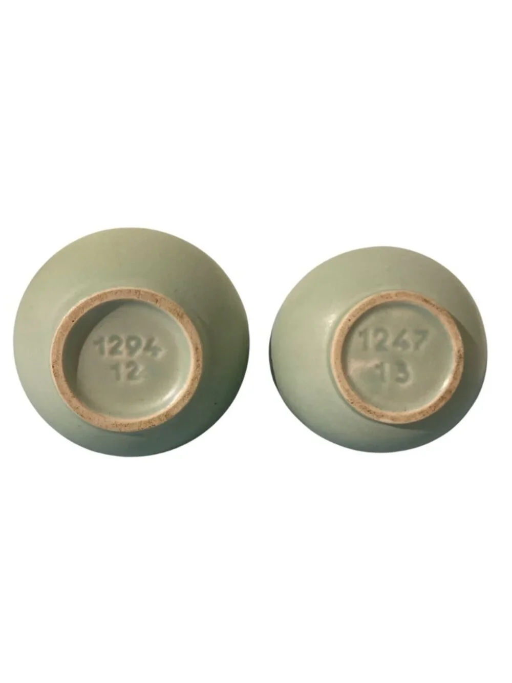 Matte Green Minimalist Pottery Ceramic Vases Vintage Set Of 2